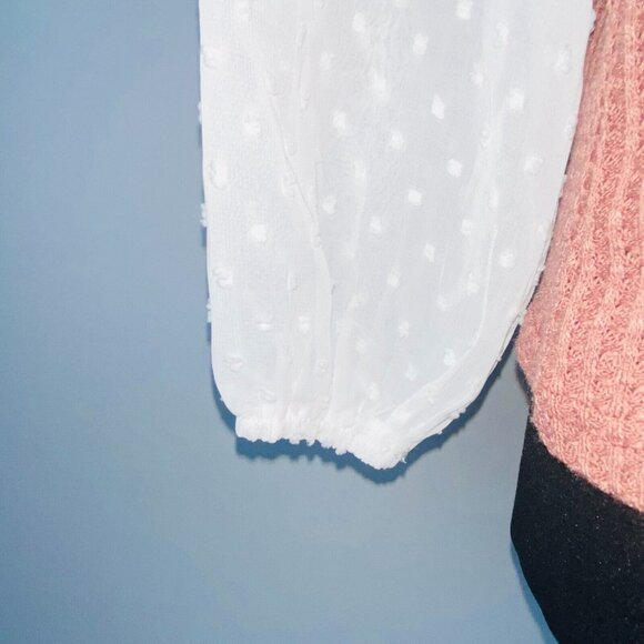 Shein Womens Small S Textured Muted Pink White Raised Accented Sleeve Top - Picture 6 of 9